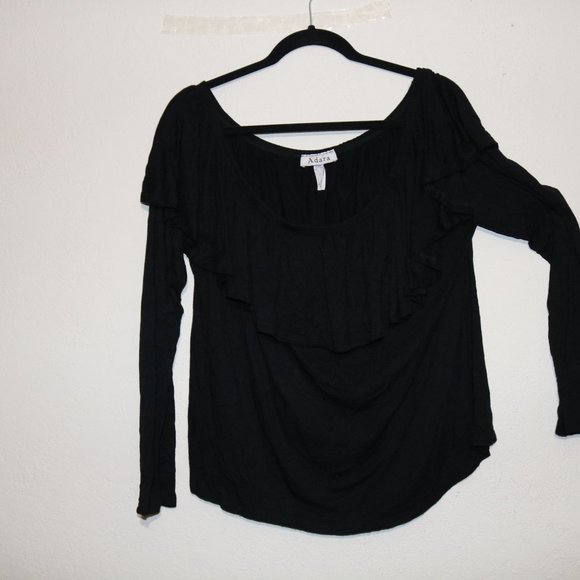 2X adara long sleeve black blouse ruffles - Picture 4 of 6